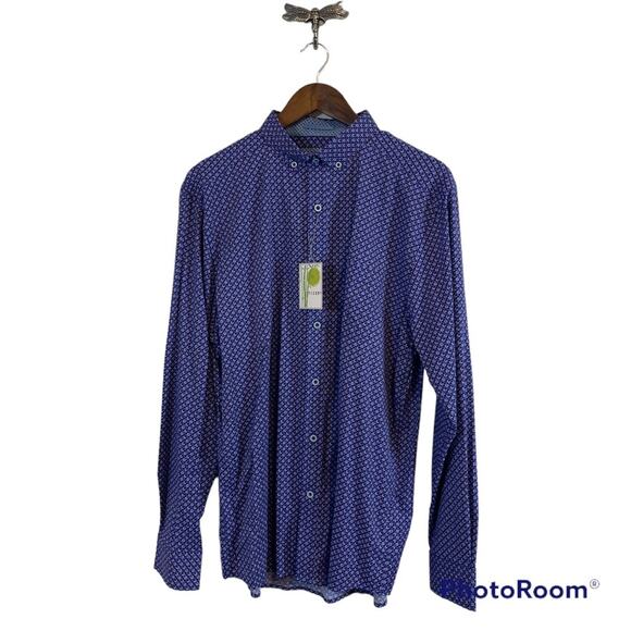 Nicoby Blue Print Button Down Shirt Men's Size Large NWT - Picture 1 of 8